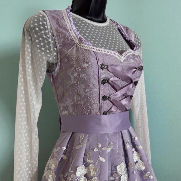 New Medium Oktoberfest Lavender Purple Jacquard Dirndl Dress Bavarian German - Picture 4 of 8